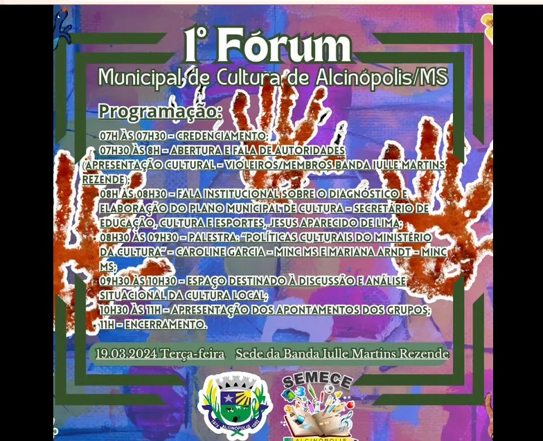 Imagem de compartilhamento para o artigo 1º Fórum da Cultura será realizado amanhã em Alcinópolis  da MS Todo dia